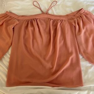 Mid-Sleeve, Blush Colored, Off The Shoulder, Cross-Neck Blouse